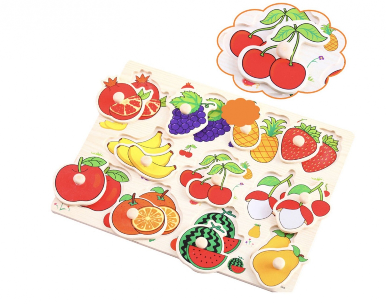 Puzzle Incastru Din Lemn Cu Fructe Cu Buton Si Imagini - 2 | YEO