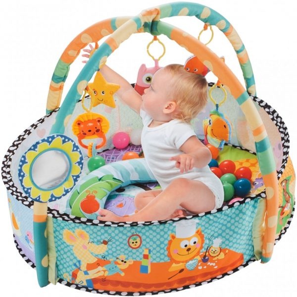 Saltea de joaca 2 in 1 pentru bebelusi, cu bile, pernuta si bara jucarii Happy Space Play Gym, bleu - 1 | YEO