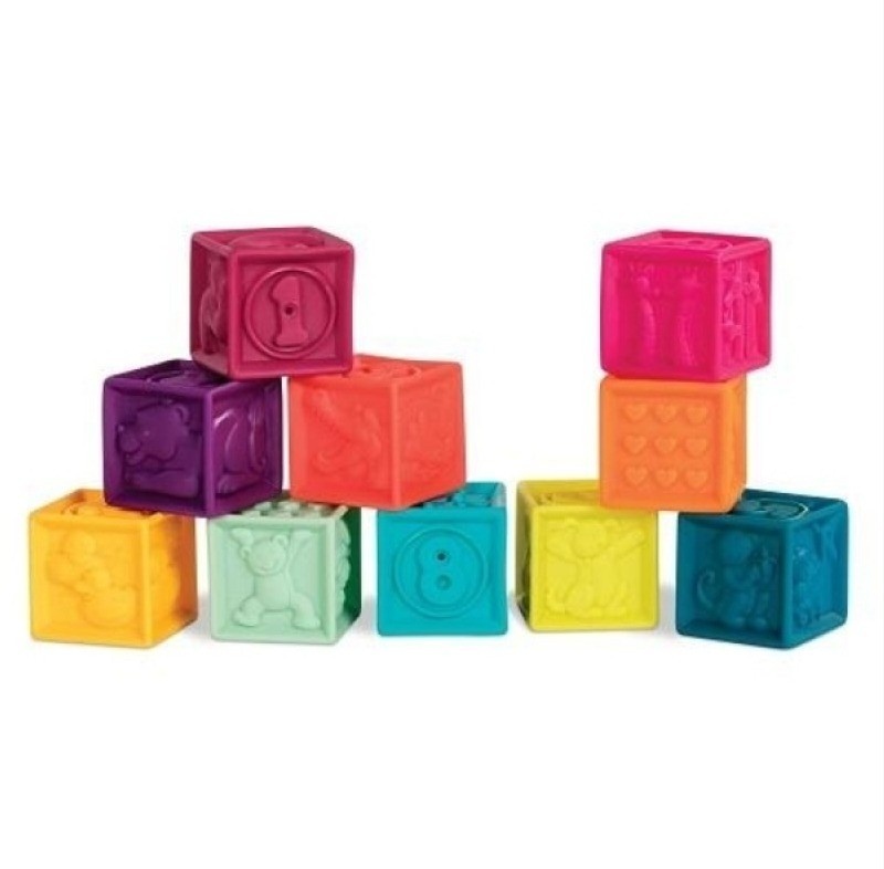 Set 10 cuburi plastic moale pentru bebelusi, cu texturi si cifre - 1 | YEO