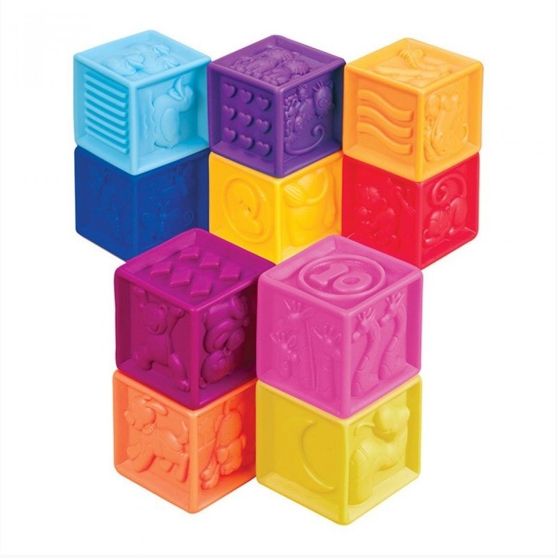 Set 10 cuburi plastic moale pentru bebelusi, cu texturi si cifre - 3 | YEO