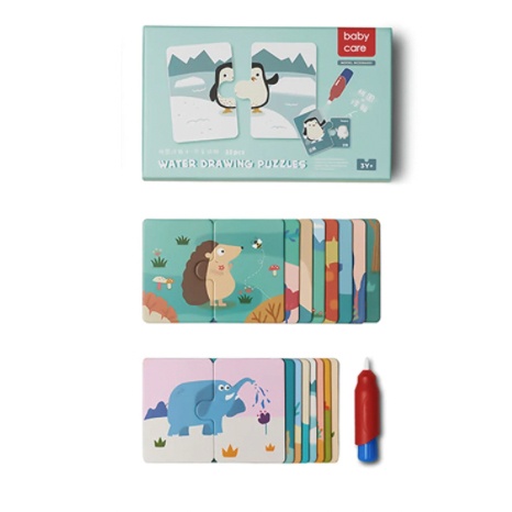 Set 16 puzzle cu 2 piese mari si de colorat cu apa, 32 piese - Animale - 1 | YEO
