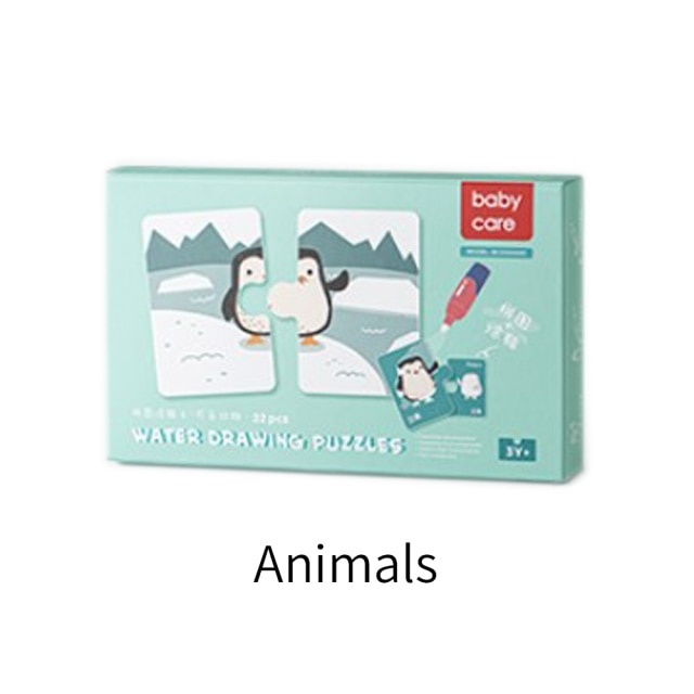 Set 16 puzzle cu 2 piese mari si de colorat cu apa, 32 piese - Animale - 3 | YEO