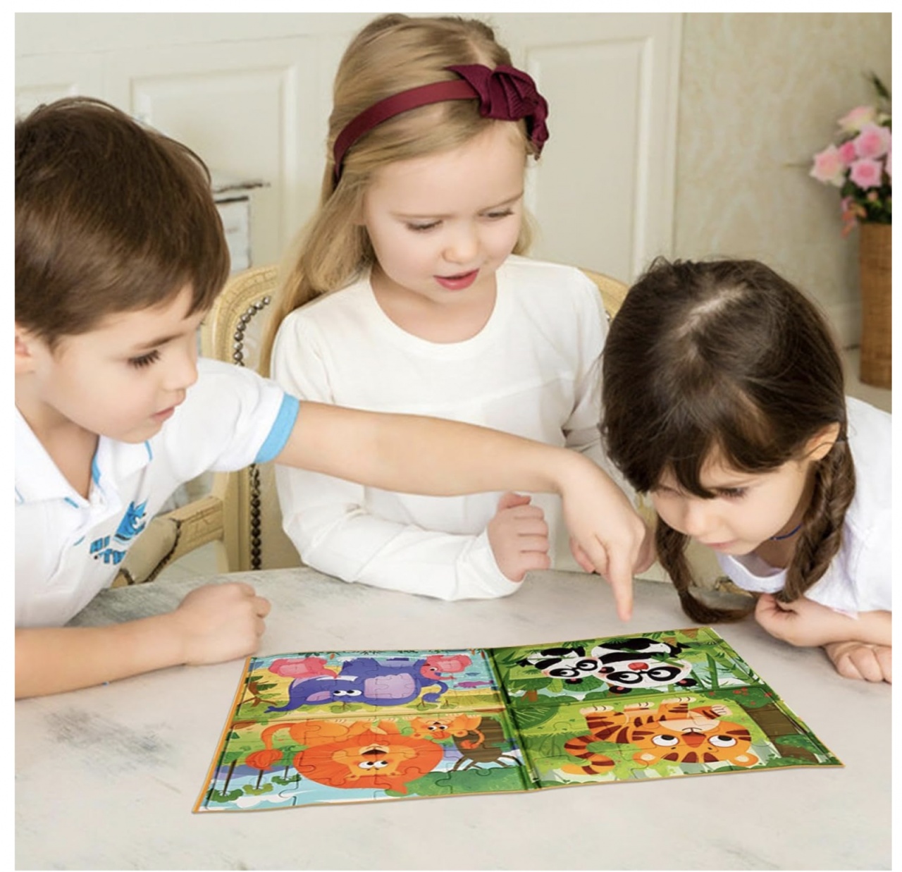 Set 4 puzzle-uri magnetice din lemn – animale salbatice, Montessori - 2 | YEO