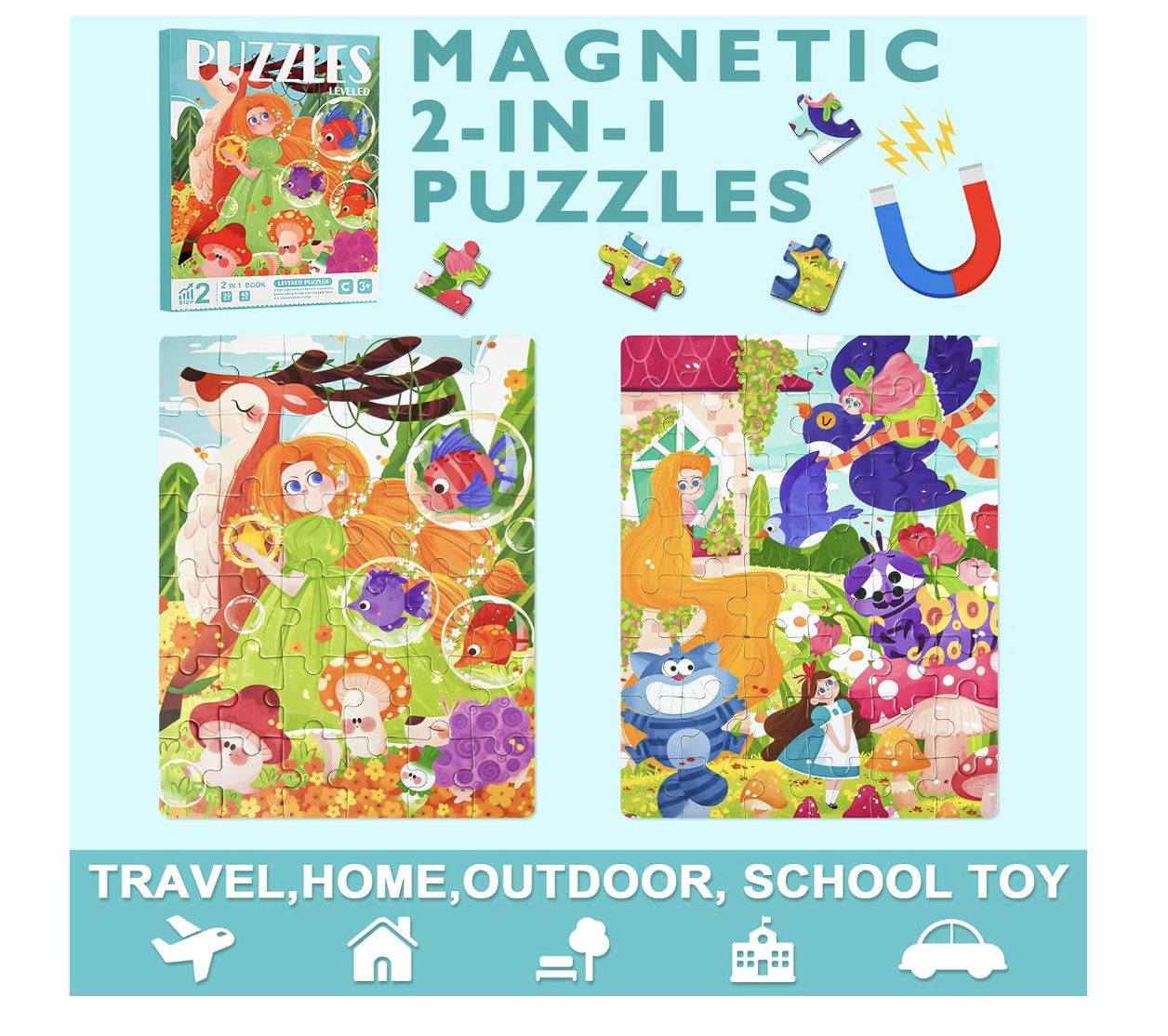 Set 4 puzzle-uri magnetice din lemn – Printesa Elfica, Montessori - 3 | YEO