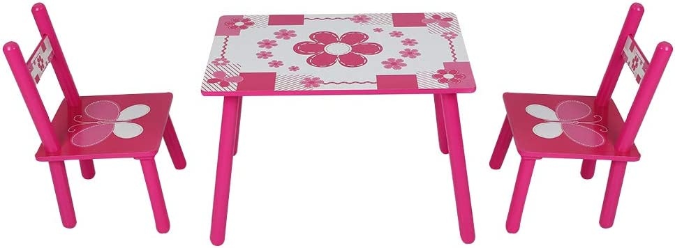 Set masuta cu doua scaune pentru copii, din MDF, Roz cu alb, 59x39x40 cm - 3 | YEO