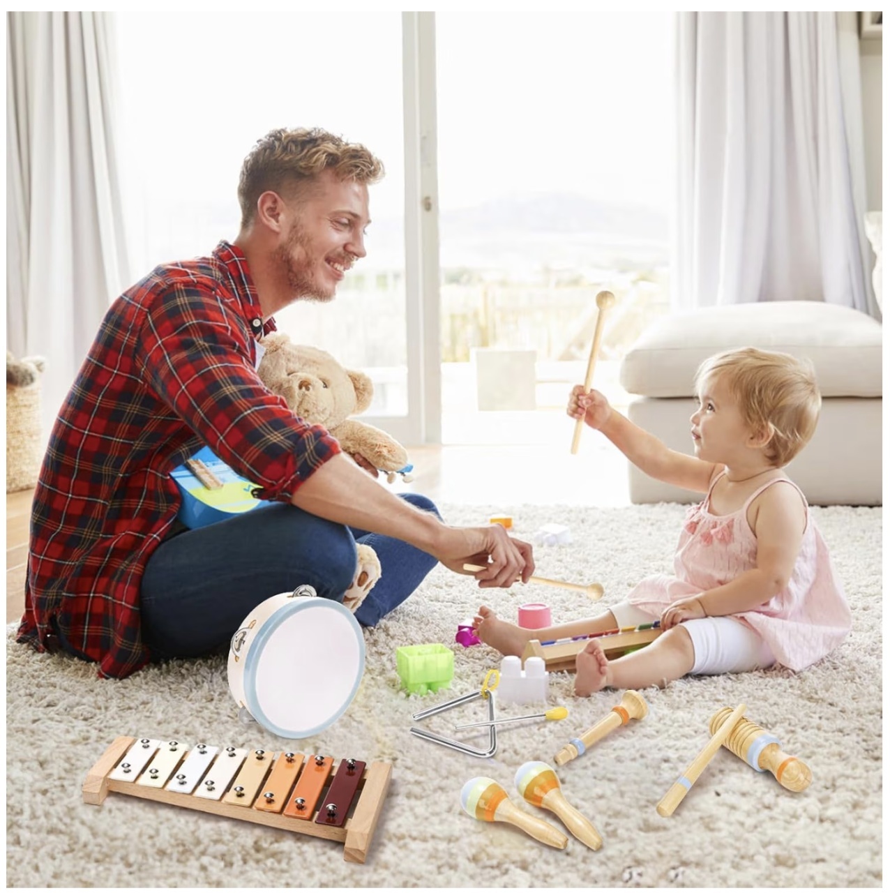 Set Montessori de 6 instrumente muzicale pentru copii, din lemn - 3 | YEO