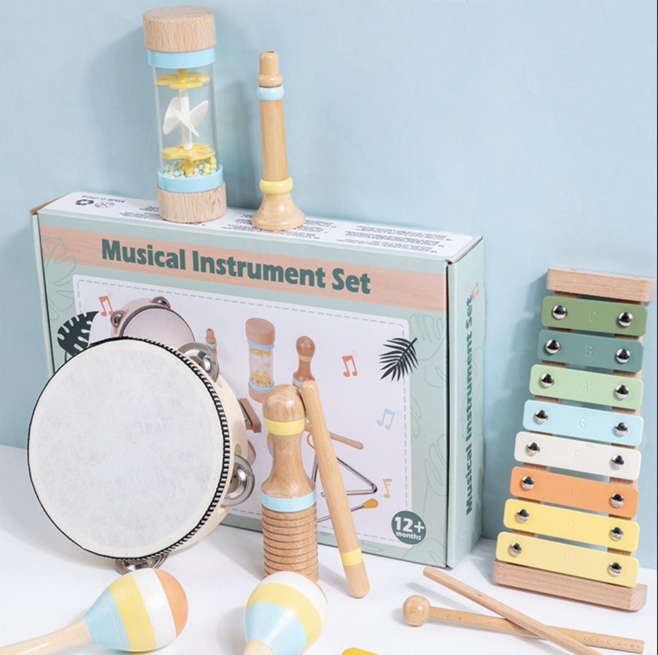 Set Montessori de 9 instrumente muzicale pentru copii, din lemn - 2 | YEO