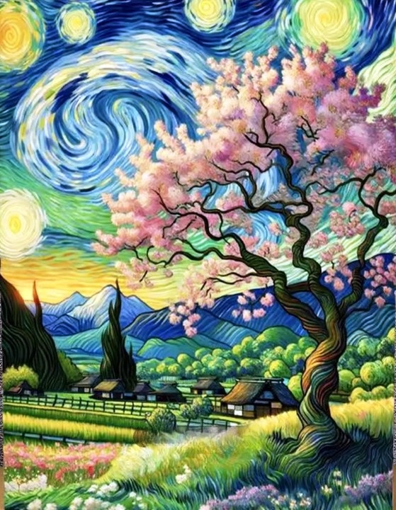 Tablou PM752 Picteaza Dupa Numere, cu rama, 40x50 cm, Peisaj abstract Satul