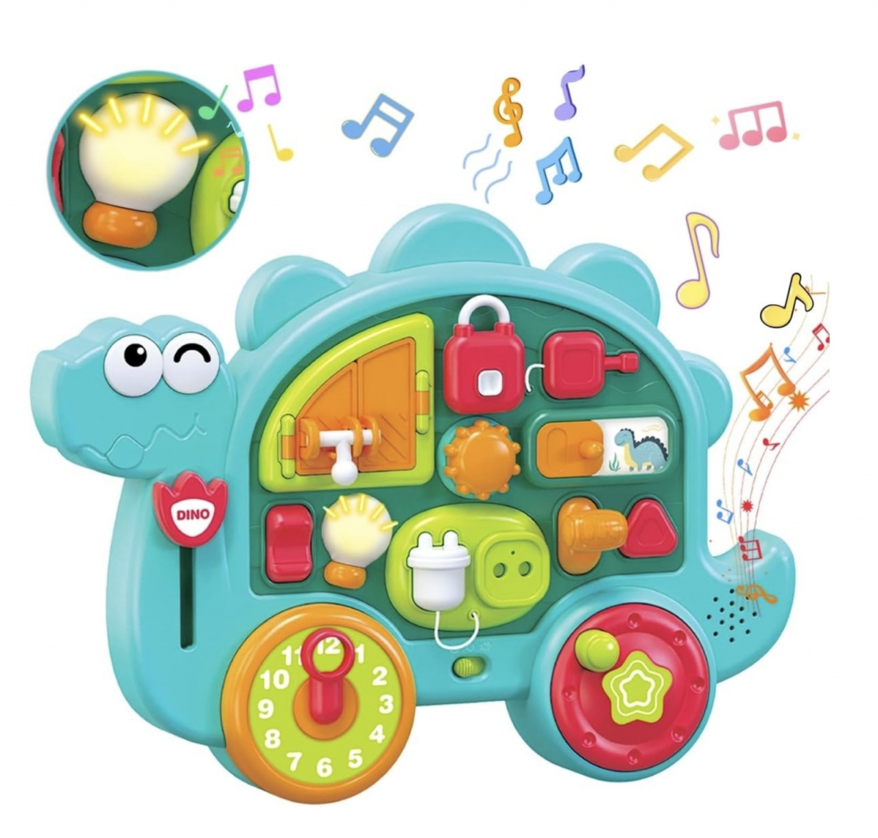 Busy Board cu 12 activitati pentru bebe – Dinozaur
