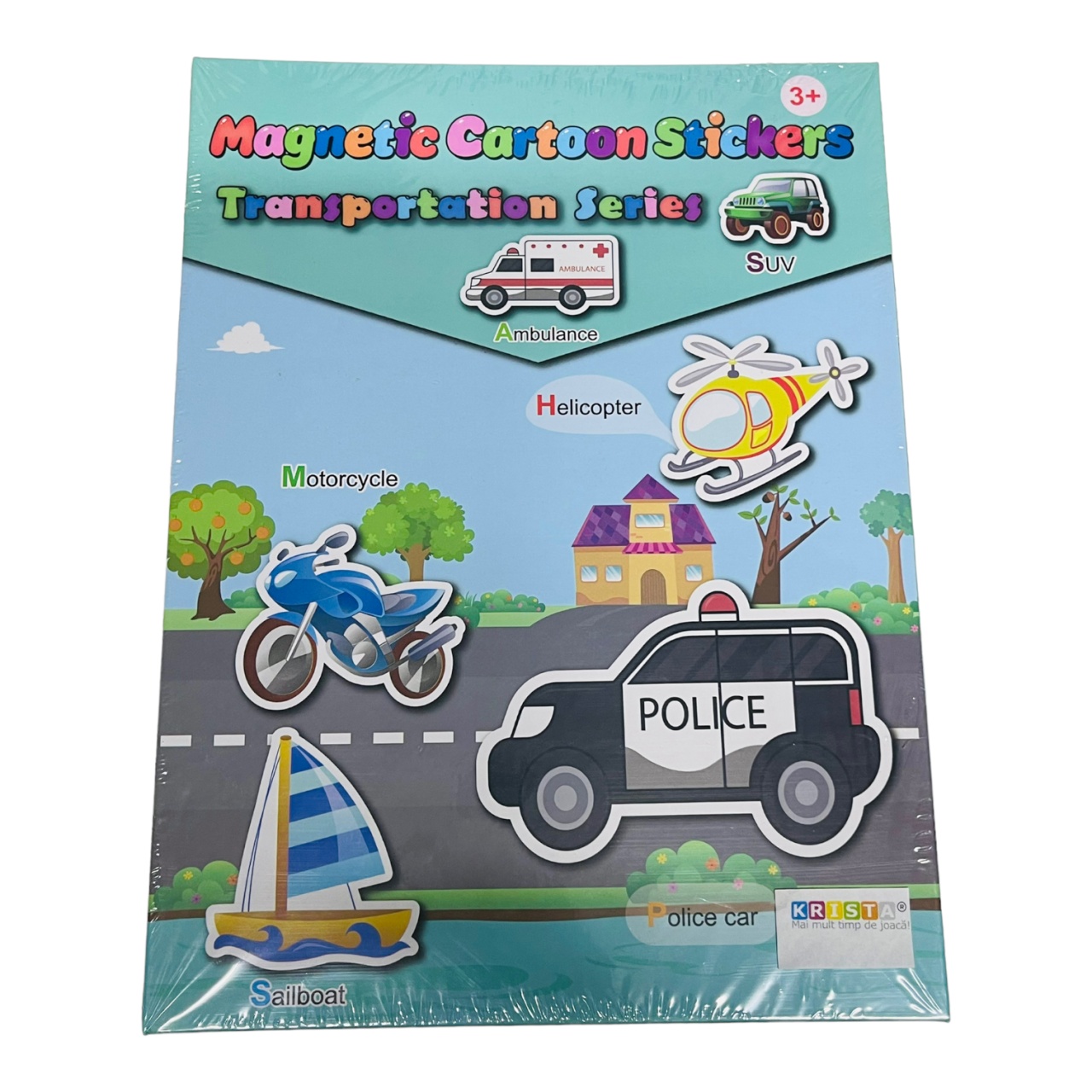 Carte magnetica cu activitati educative, cu piese puzzle si tablita de scris magnetica, cu marker, Vehicule