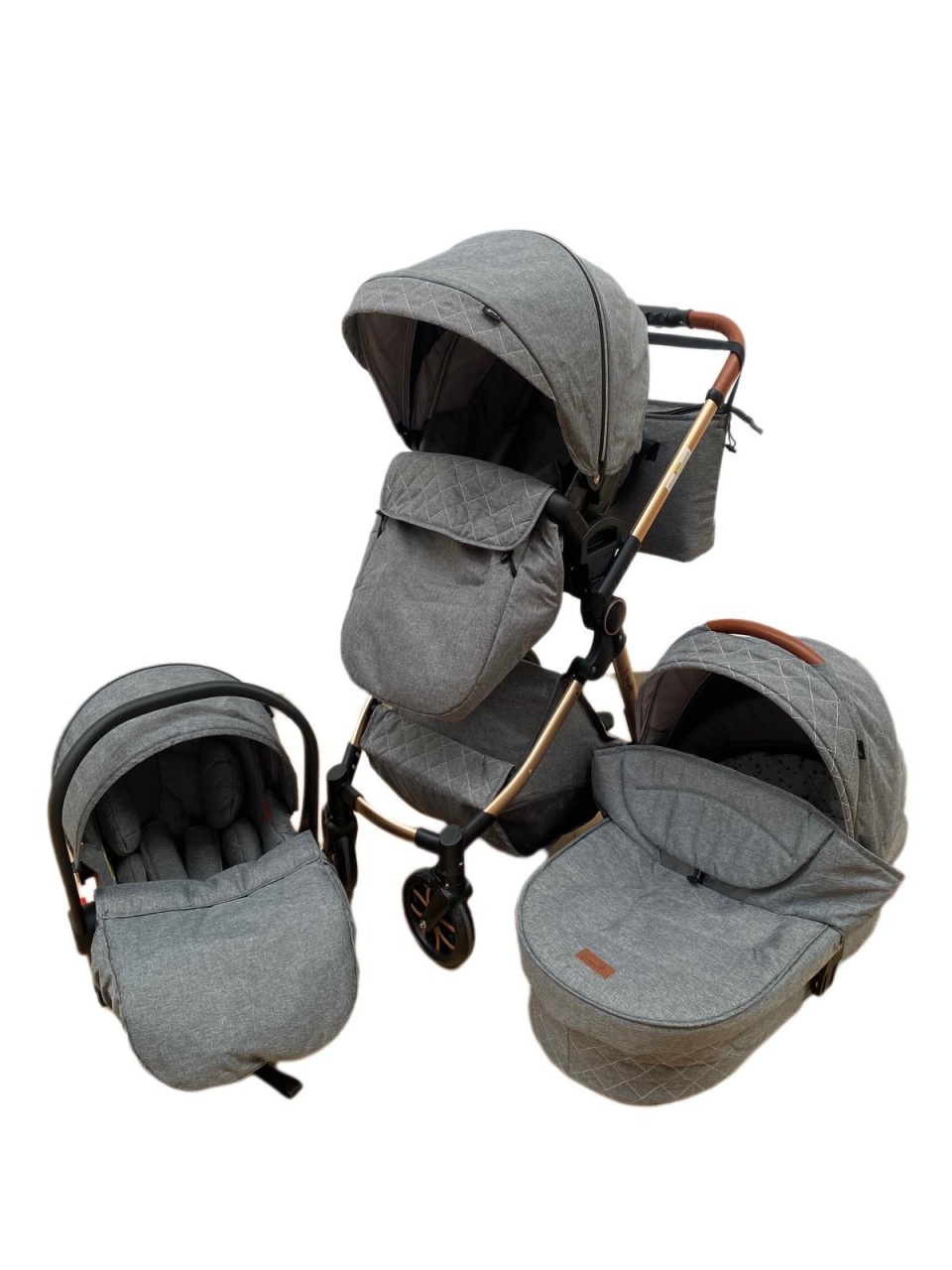 Carucior 3 in 1, 3 piese landou, sport si scoica, T6 - gri