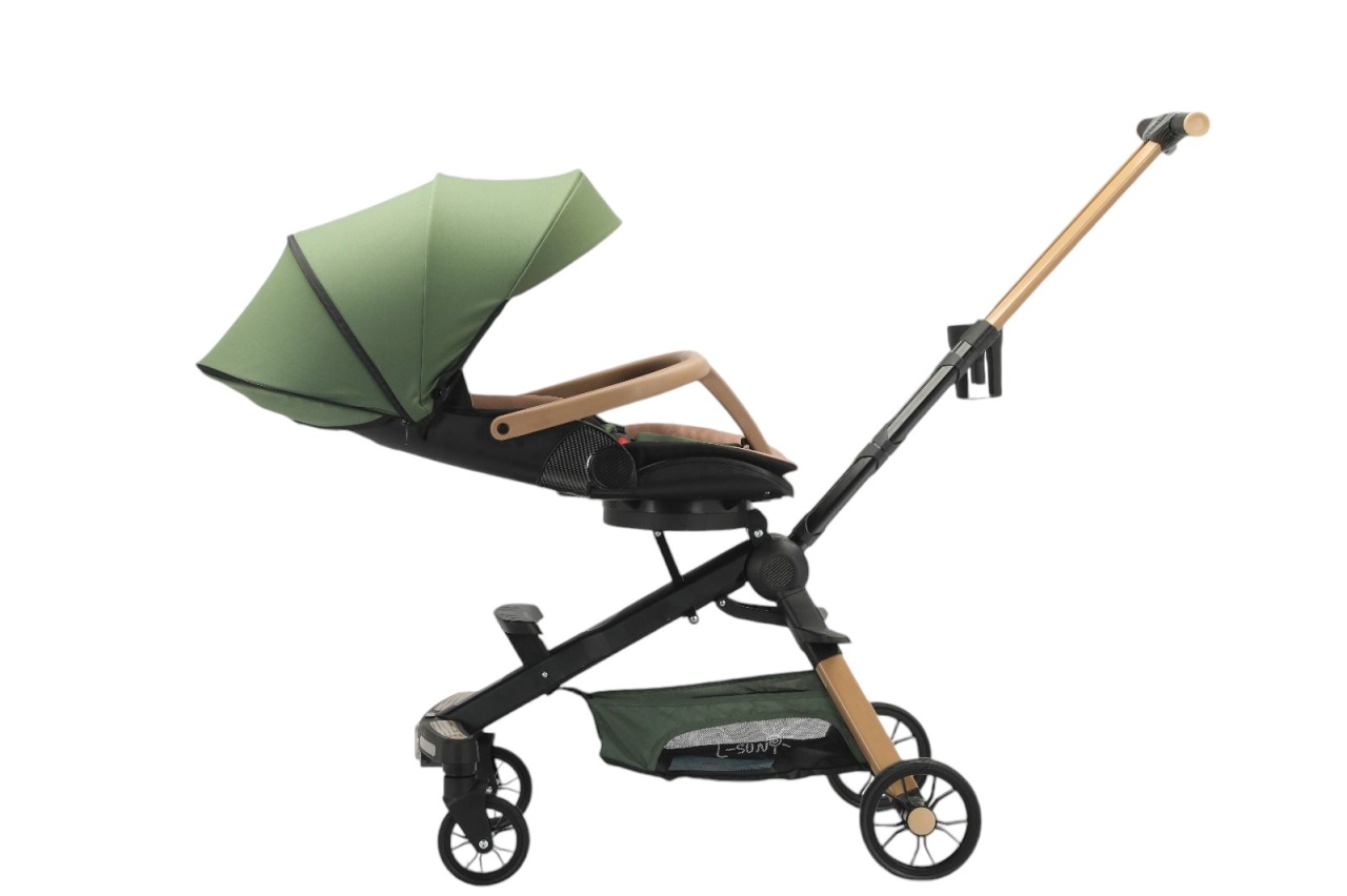 Carucior C2 Deluxe, reversibil, pliabil, cu lumini si muzica, Verde cu negru - 3 | YEO