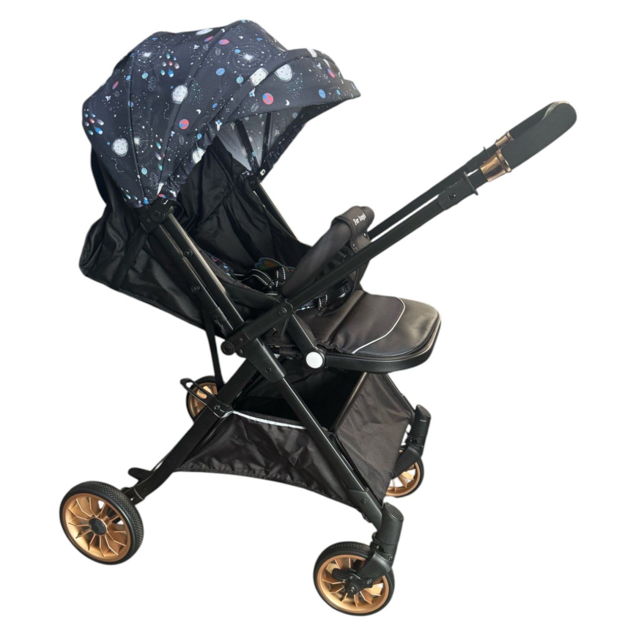 Carucior sport, cu maner reversibil, pliabil si troler, T700 For Angel, Negru cu imprimeu - 2 | YEO