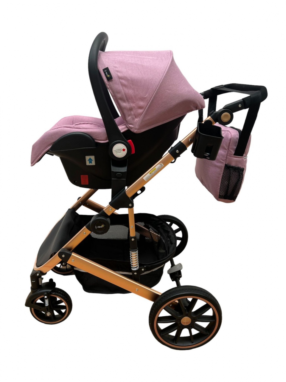 Carucior T4, 3 in 1, cu suspensii, transformabil landou-sport, roz/negru - 2 | YEO