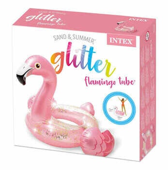Colac gonflabil tip saltea, Pink Glitter Flamingo, cu sclipici, 99 x 89 x 71 cm, 56251 - 3 | YEO