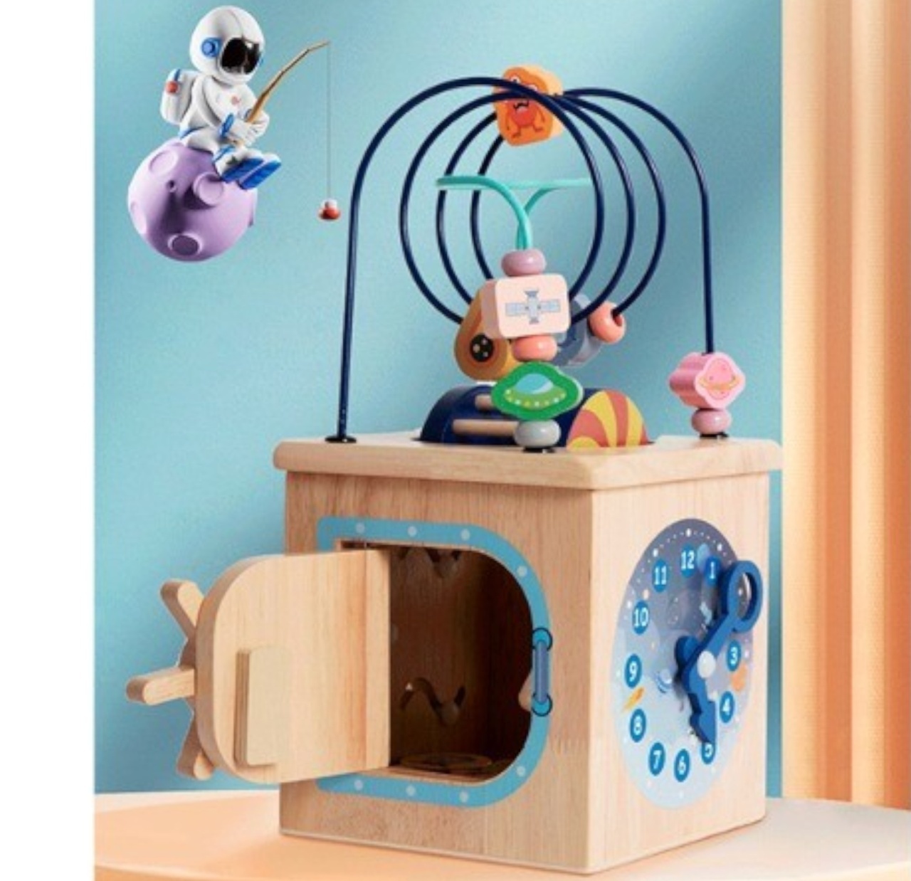 Cub Activitati Educativ Montessori Orbita Spatiala, din lemn - 1 | YEO
