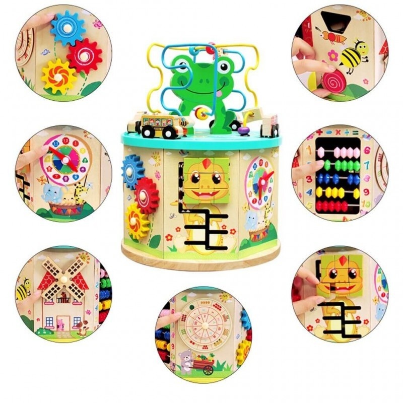 Cub interactiv 9 in 1 Montessori, Broscuta din lemn - 3 | YEO