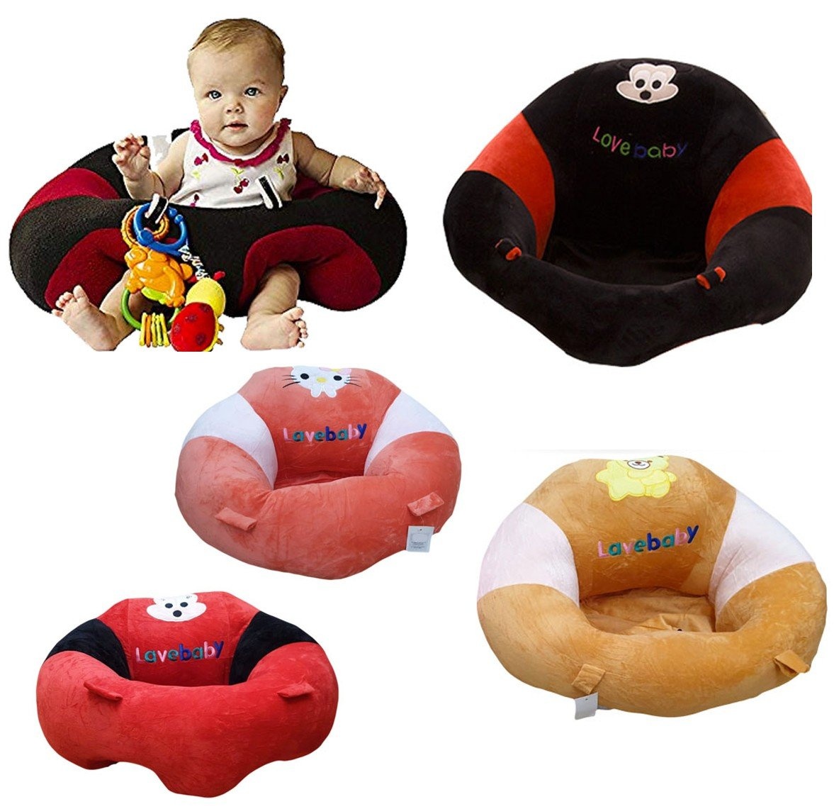 Fotoliu Bebe LovelyBaby Invat Sa Stau In Fundulet XXL 60 cm - Ursulet cafeniu/roz - 1 | YEO