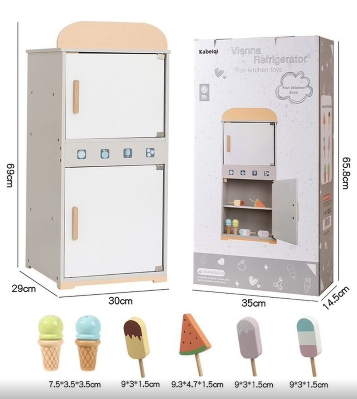 Frigider si congelator, cu accesorii, din lemn, alb-crem - 3 | YEO