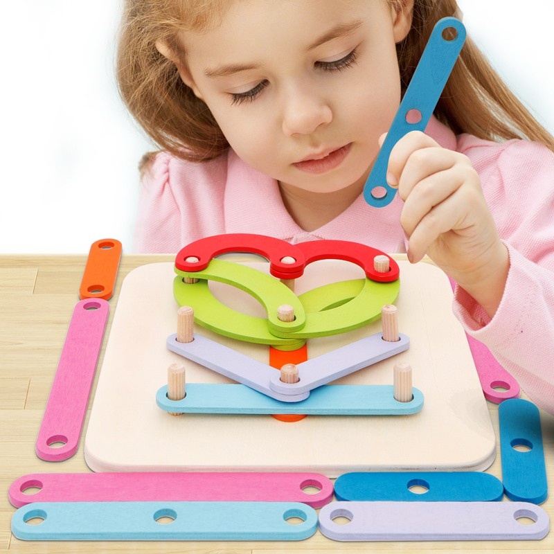 Joc din lemn Montessori Geoboard litere, cifre si culori - 3 | YEO