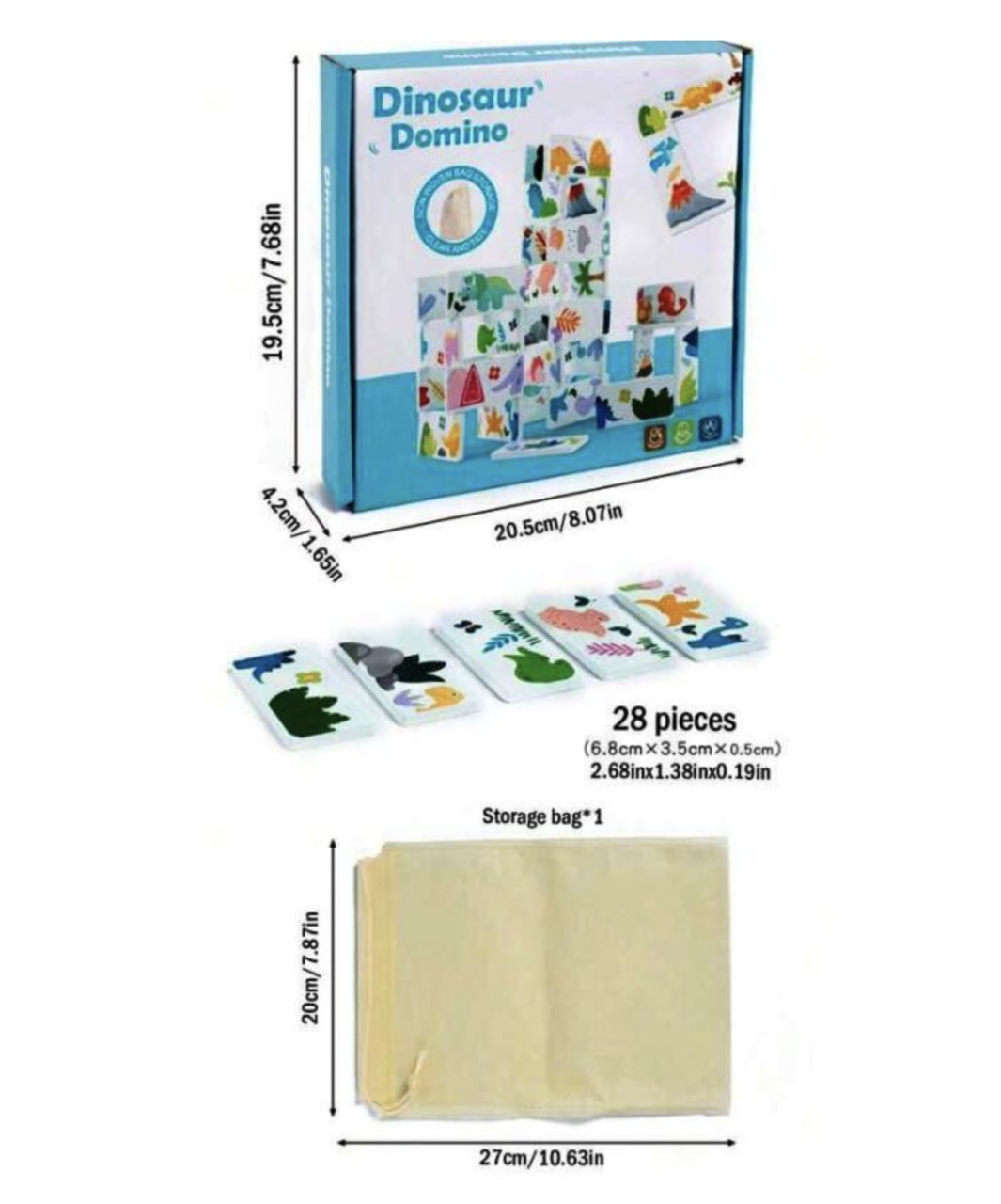 Joc Domino 28 piese cu Dinozauri, din lemn - 2 | YEO