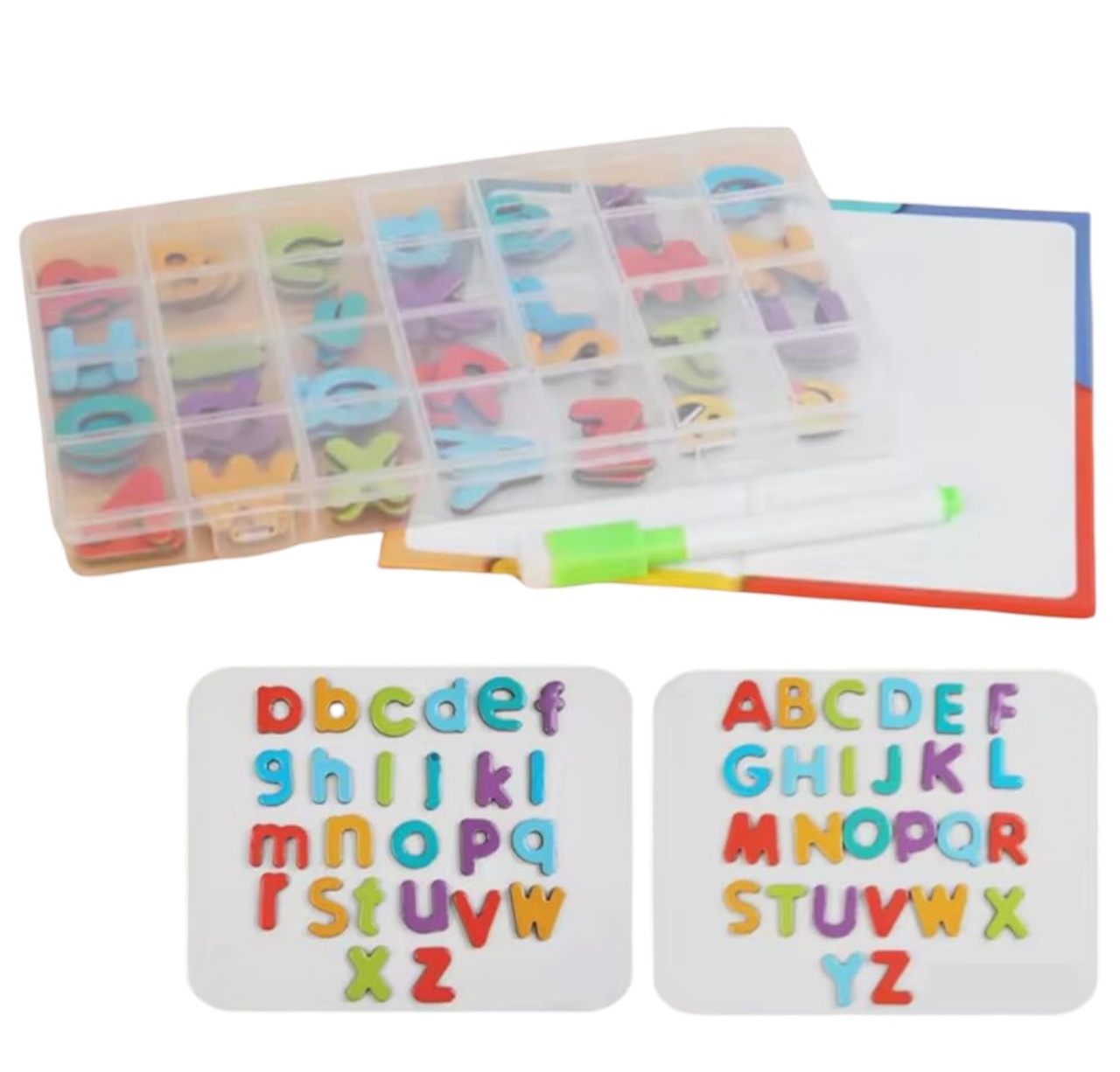 Joc educational cu tabla magnetica - Alfabetar cu litere mici si mari, 130 piese