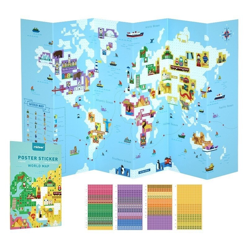Joc educativ Poster Harta Lumii cu stickere pe numere
