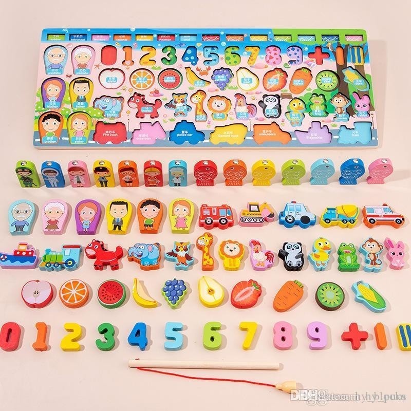 Joc Logarithmic Montessori 7 in 1, cu cifre, fructe, animale si familie, din lemn - 2 | YEO