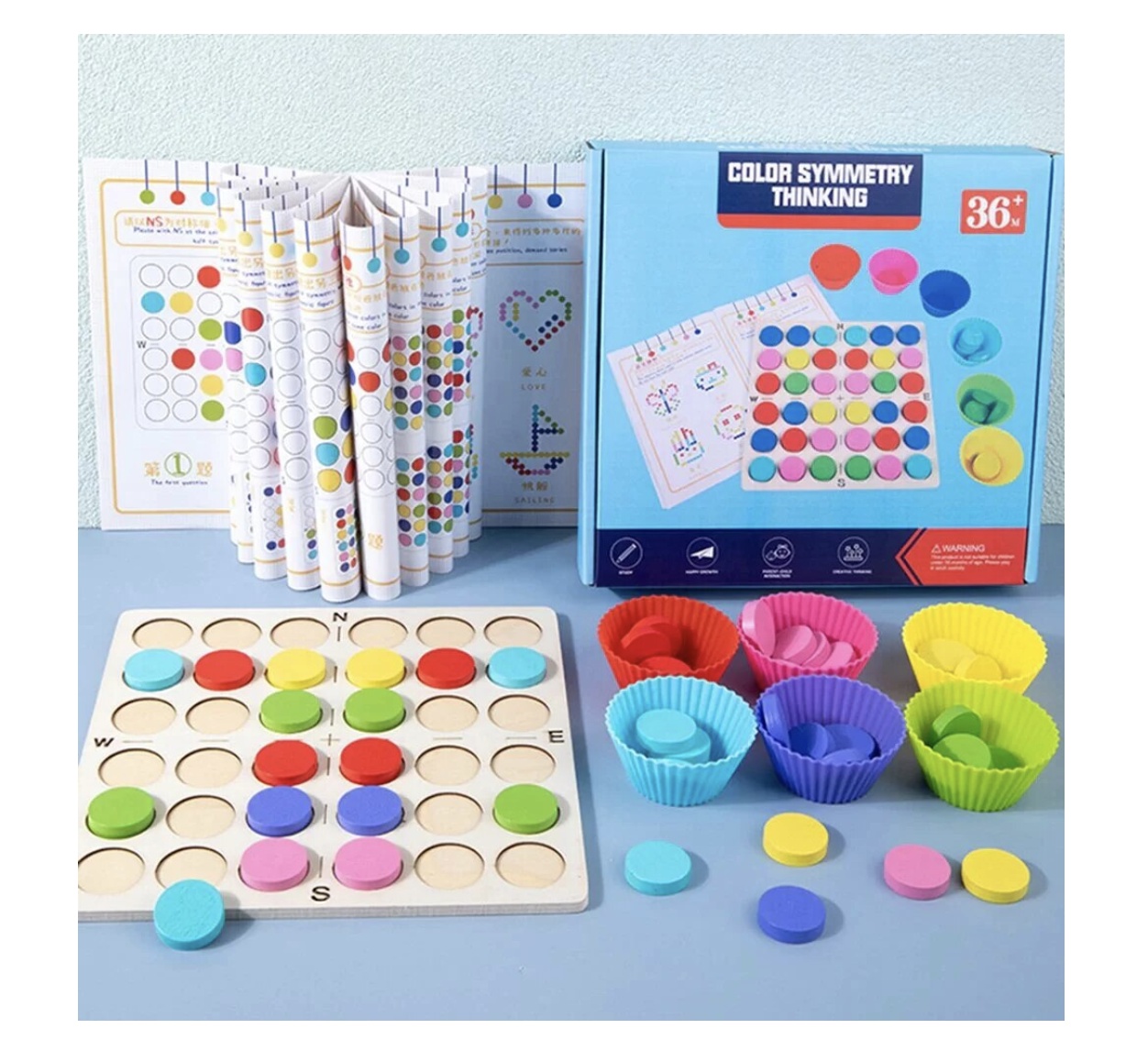Joc Montessori cu jetoane colorate de logica, memorie si asociere simetrica - 3 | YEO