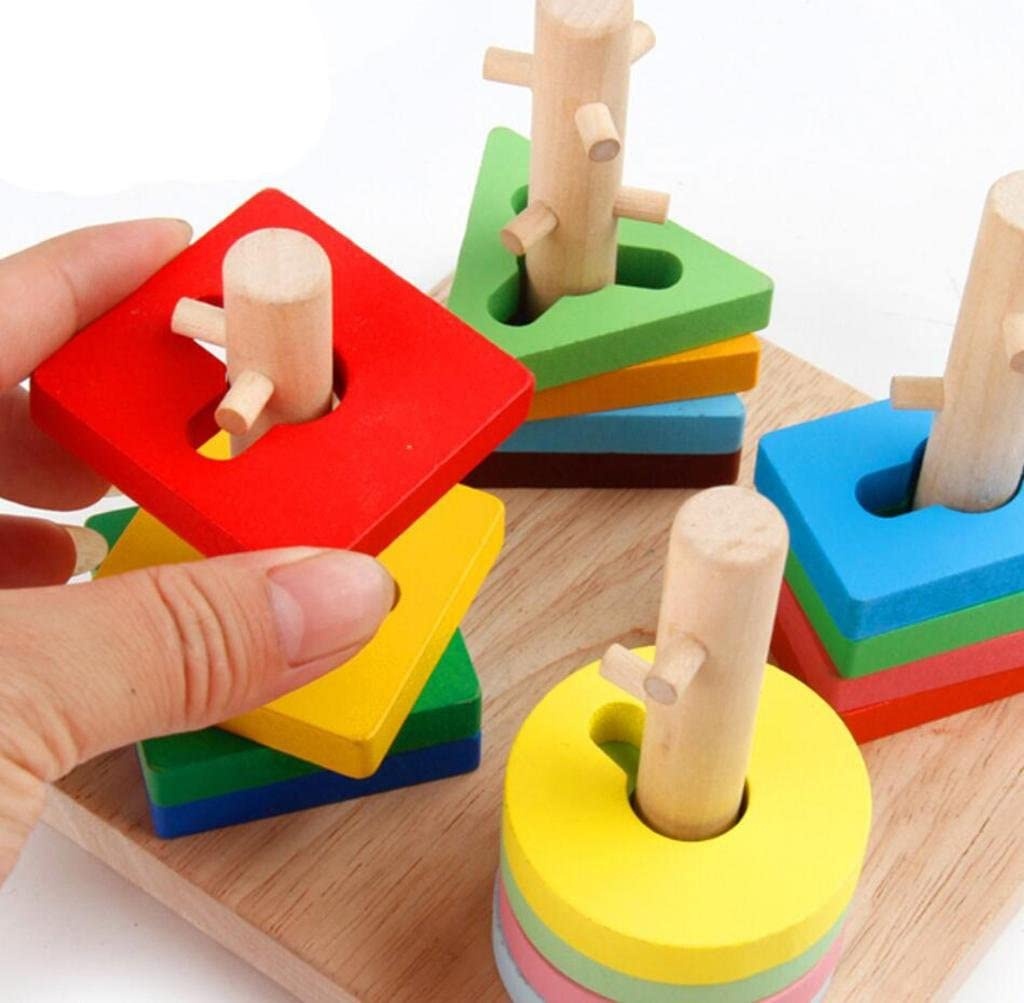 Joc Montessori de indemanare cu 4 Coloane Sortatoare De Forme, Din Lemn - 2 | YEO