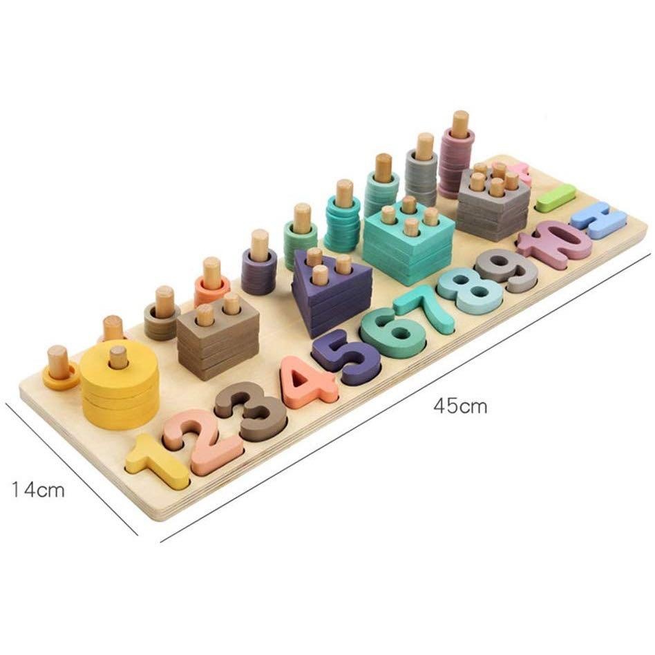 Joc Montessori Logarithm 4 in 1, aritmetica cu cifre si coloane sortoatoare de forme,din lemn - 2 | YEO