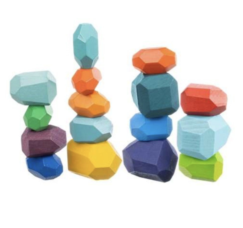 Joc Montessori Pietre colorate cu fatete pentru construit, din lemn, 16 piese - 2 | YEO