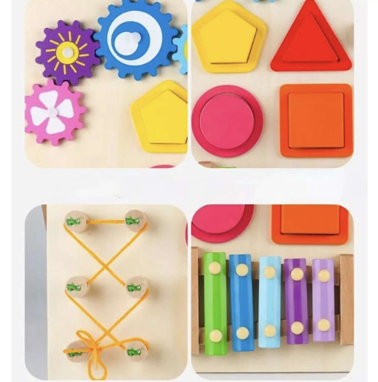 Joc Montessori Placa Busy Board cu 4 Activitati, cu Xilofon, din lemn - 3 | YEO