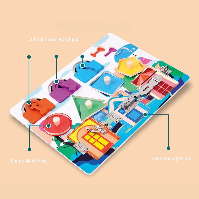 Joc Montessori Placa cu 5 activitati Tine-l Ocupat si Invata-l, din lemn - 2 | YEO