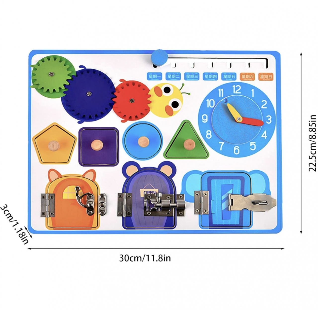 Joc Montessori Placa cu 6 activitati Tine-l Ocupat si Invata-l, din lemn, albastru - 2 | YEO