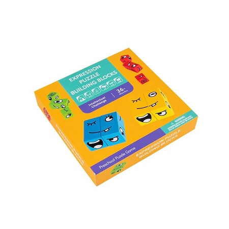 Joc Montessori si Puzzle cuburi - Exprimarea emotiilor, din lemn - 1 | YEO