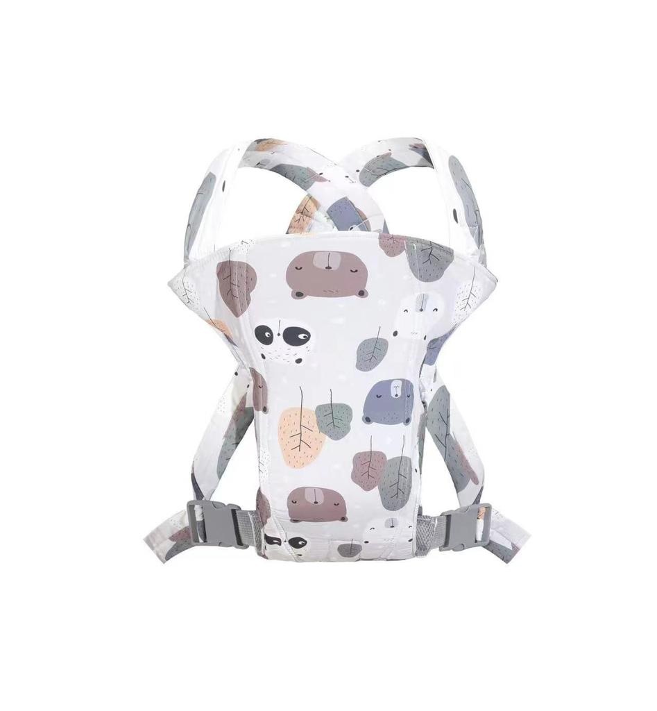 Marsupiu ergonomic din bumbac, pentru bebelusi, Frunze si Ursuleti, gri