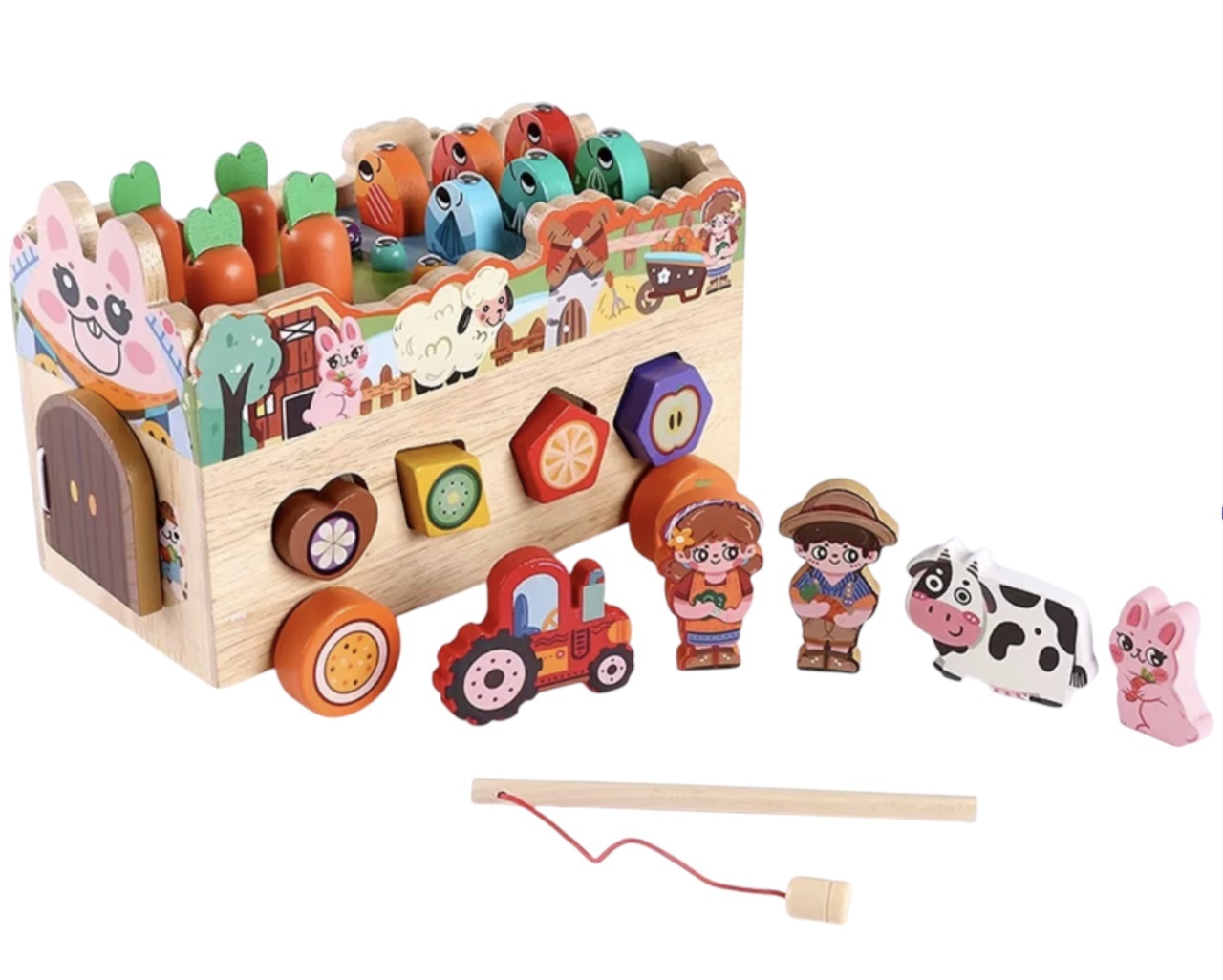 Masinuta cu activitati educative Montessori – Ferma, din lemn