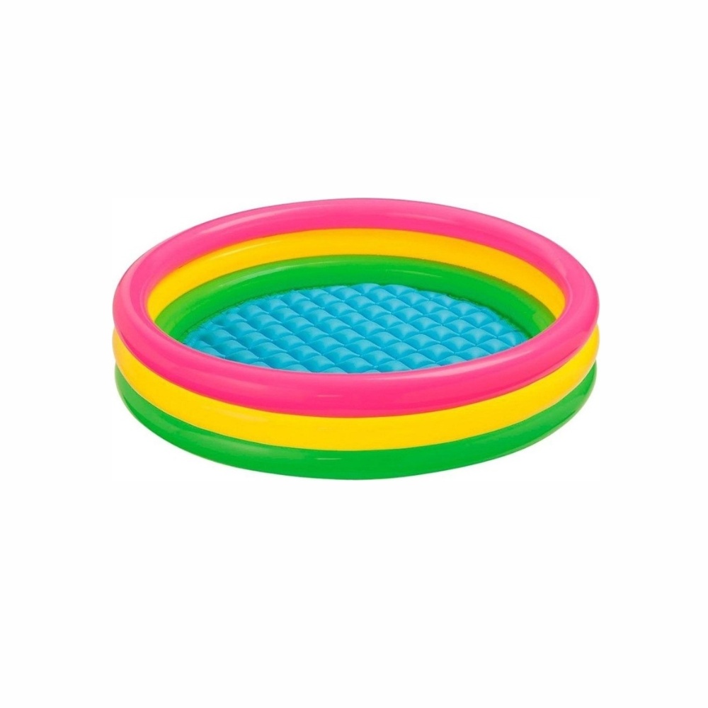 Piscina gonflabila cu podea gonflabila, trei inele colorate 86 cm