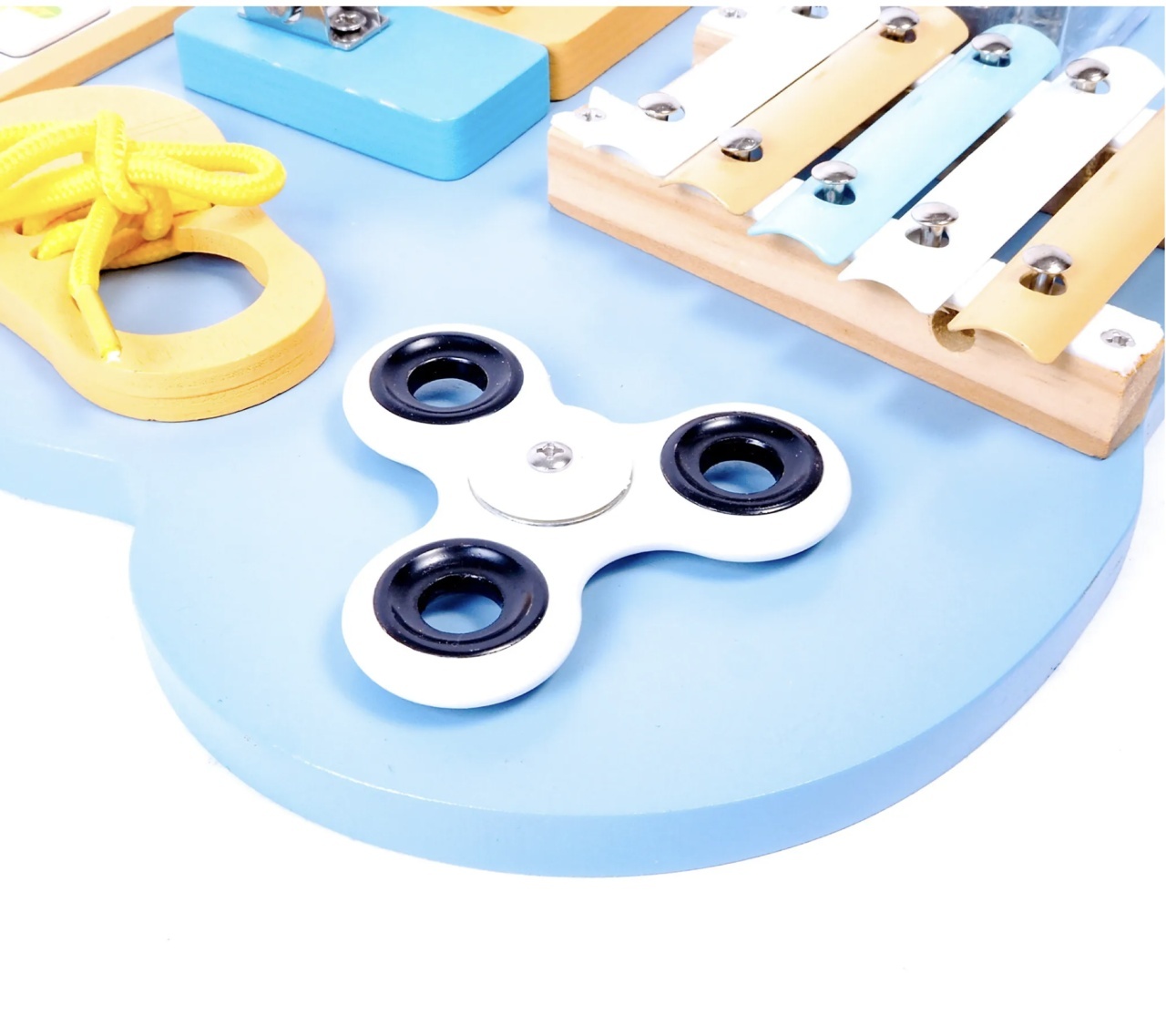 Placa Montessori Busy Board 10 activitati Ursuletul bleu, din lemn - 3 | YEO
