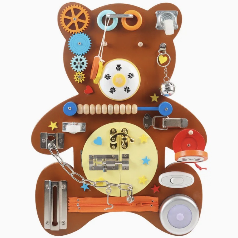 Placa Montessori Busy Board Ursulet maro, din lemn - 1 | YEO