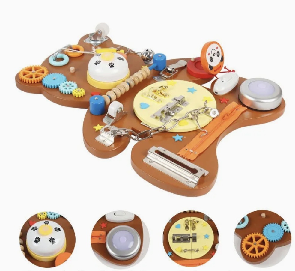 Placa Montessori Busy Board Ursulet maro, din lemn - 3 | YEO