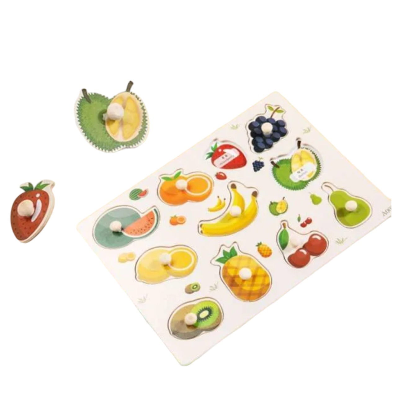 Puzzle Incastru Cu Buton si Imagini cu Fructe, din lemn - 1 | YEO