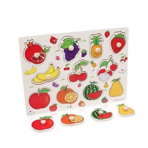 Puzzle Incastru Din Lemn Cu Fructe Cu Buton Si Imagini - 1 | YEO