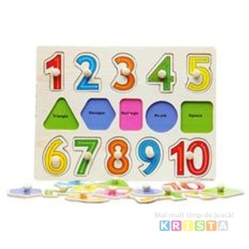 Puzzle Si Incastru Din Lemn Cu Cifre Si Forme Geometrice Cu Buton Si Imagini - 1 | YEO