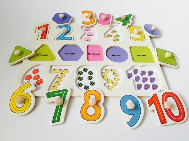 Puzzle Si Incastru Din Lemn Cu Cifre Si Forme Geometrice Cu Buton Si Imagini - 3 | YEO