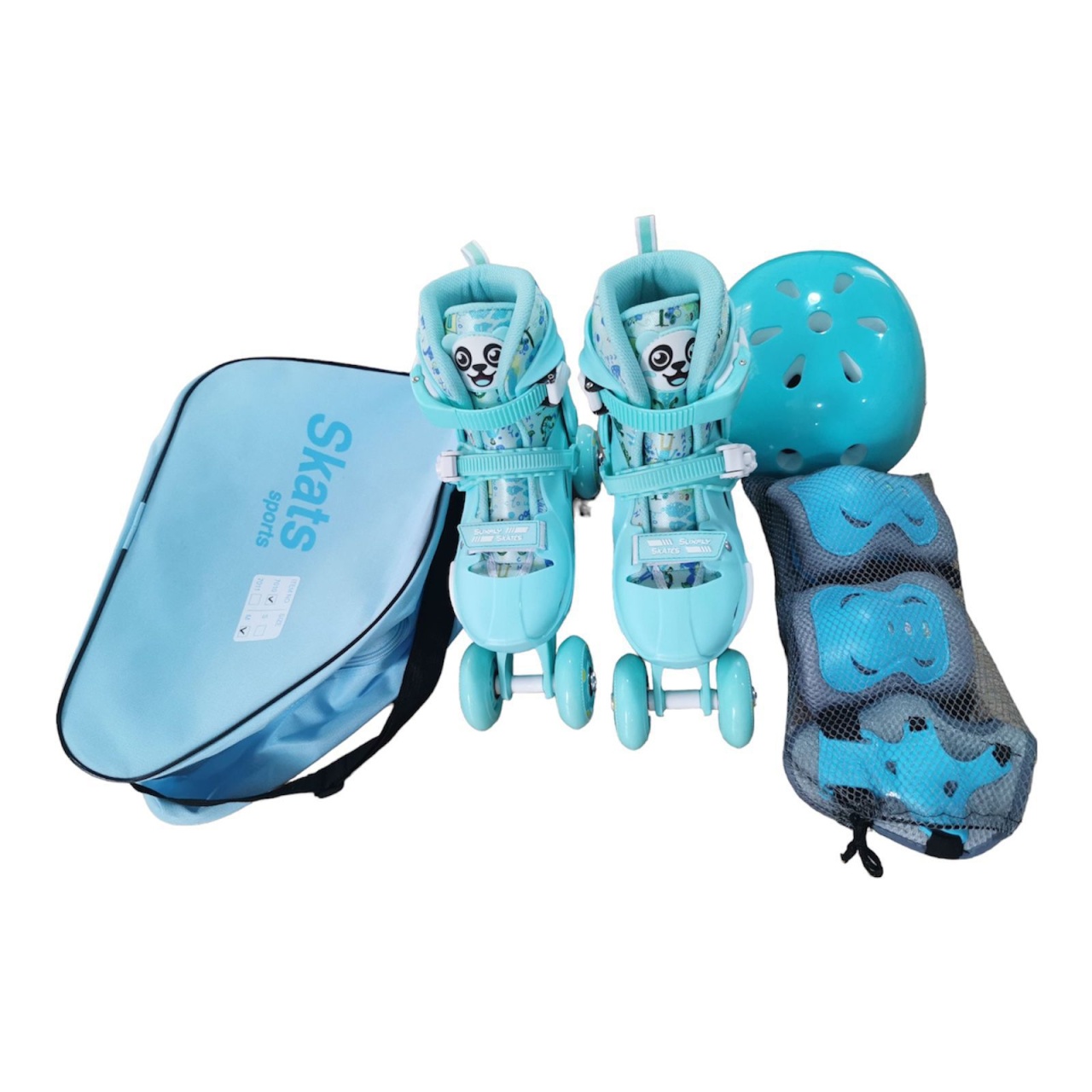 Role copii 2 in 1, R011V, cu casca, cotiere si genunchiere, masuri reglabile, vernil - 3 | YEO