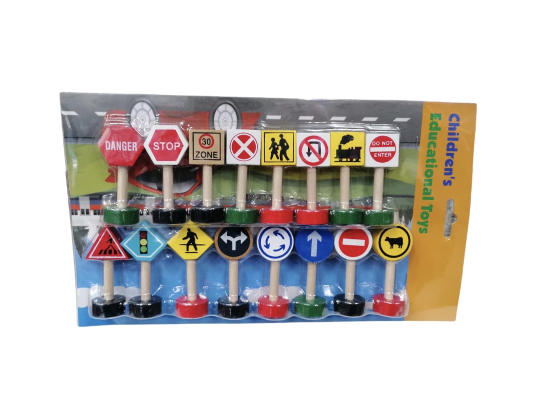 Set 16 Semne de Circulație, multicolor, 7 cm, din lemn - 1 | YEO