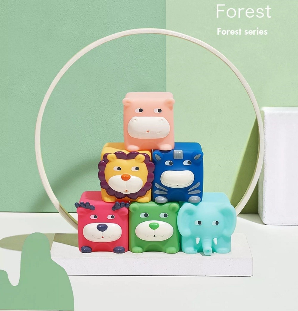 Set 6 cuburi silicon pentru bebelusi, animalele texturate - 1 | YEO