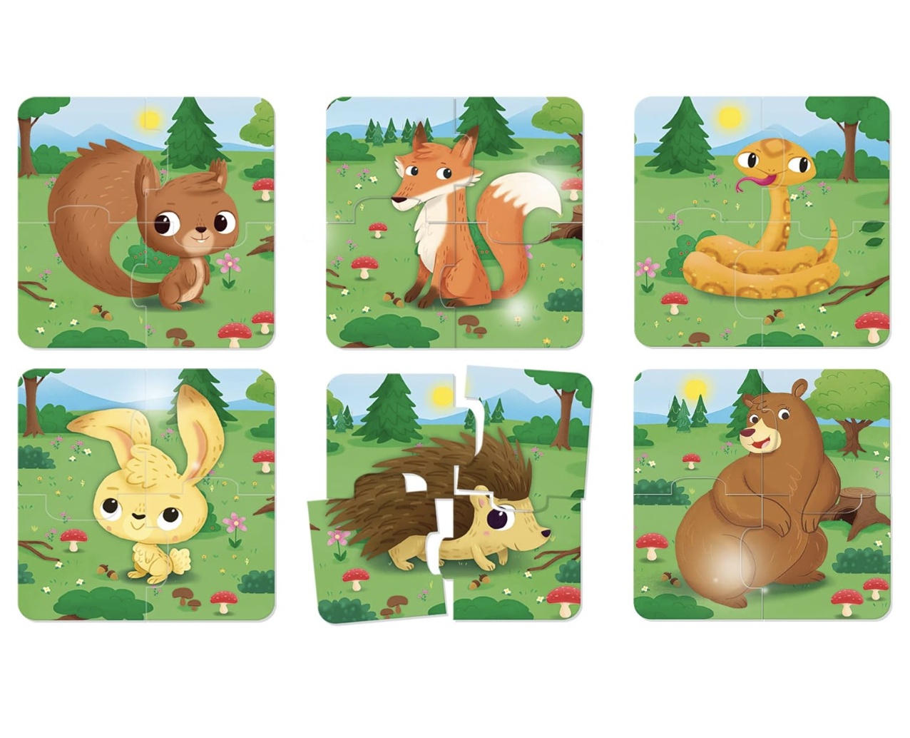 Set 6 puzzle cu animale, 24 piese mari, Baby Puzzle, 1-4 ani - 1 | YEO